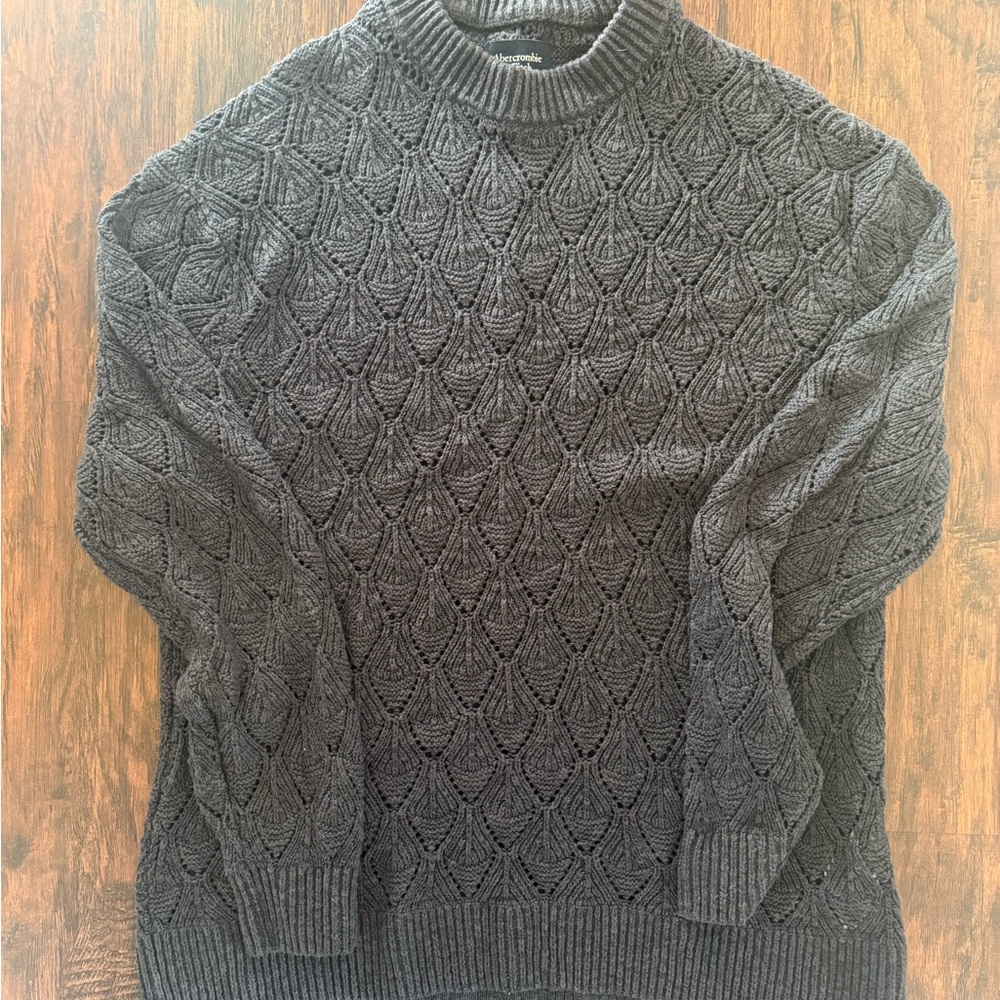 Abercrombie & Fitch Open Knit Dark Grey Crewneck Sweater Size L